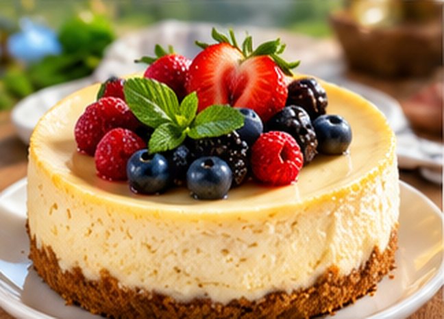 Cheesecake topped with fresh berries